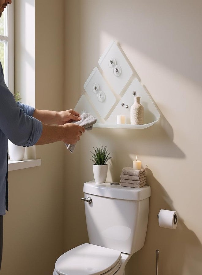 رف مثلث للحمام | سلة تخزين مثلثة زاوية للمناشف وأدوات النظافة الشخصية المثبتة على الحائط | تصميم بلاستيكي غير لامع - Image 4